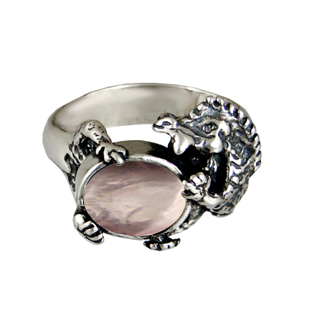 Sterling Silver Dragon Ring With Rose Quartz Size 14